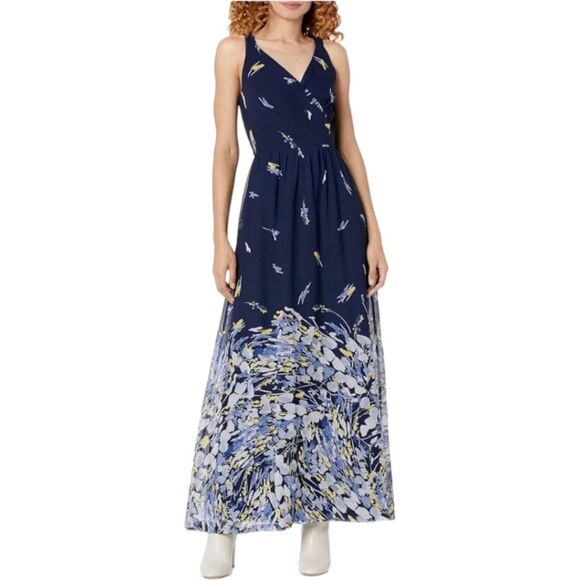 Dkny Dresses & Skirts - NWT DKNY dress maxi sleeveless chiffon draped back blue yellow abstract floral 4